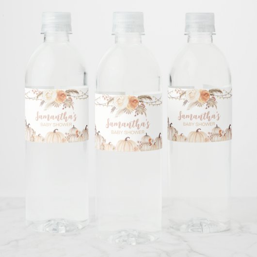 Boho Floral Pumpkin Baby shower Waterfles Etiket (Flessen)