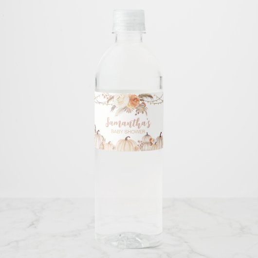 Boho Floral Pumpkin Baby shower Waterfles Etiket (Voorkant)