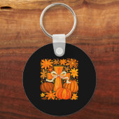 Boho Floral Pumpkin Cross Fall Jesus Christian Fai Sleutelhanger (Voorkant)