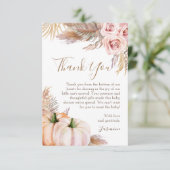 Boho Floral Pumpkin Herfst Baby shower Dank u Bedankkaart (Staand voorkant)
