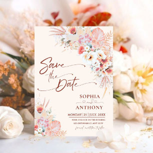 Boho Floral QR Code Bewaar de datum   blush peach Save The Date