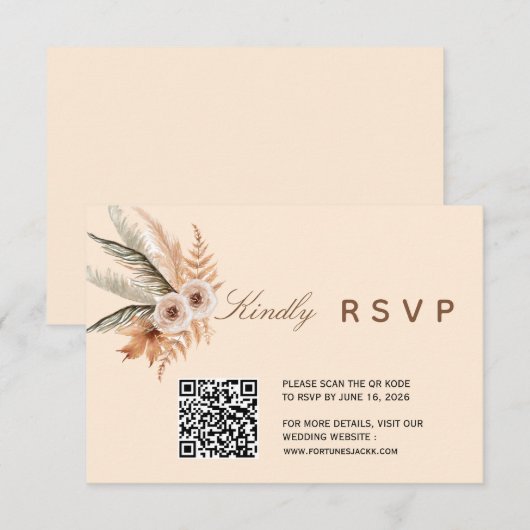 Boho Floral QR Code RSVP Card Kaartje (Voorkant / Achterkant)