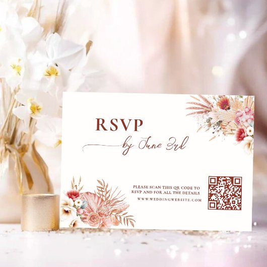 Boho Floral QR Code RSVP Wedding Kaart