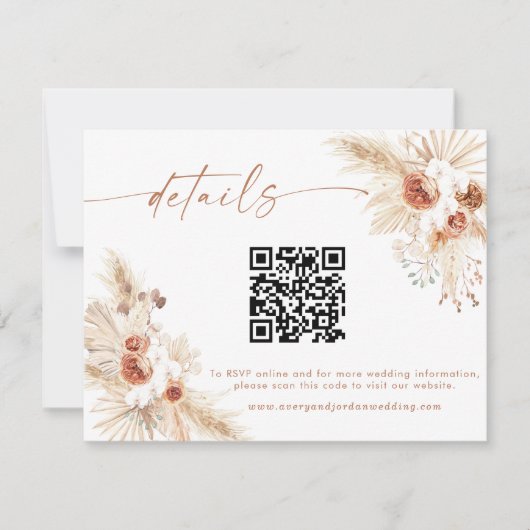 Boho Floral QR Code Wedding Website Kaart (Voorkant)
