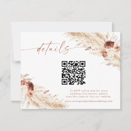 Boho Floral QR Code Wedding Website Kaart (Voorkant)