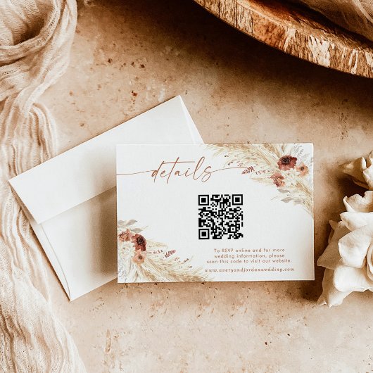 Boho Floral QR Code Wedding Website Kaart