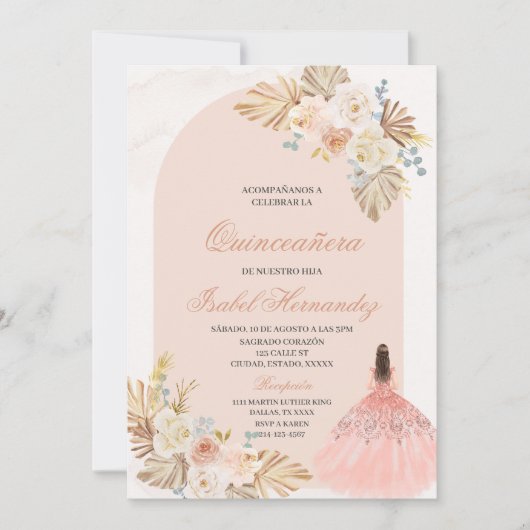 Boho Floral quinceañera Spaans Kaart (Voorkant)