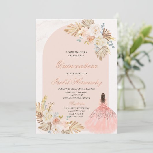 Boho Floral quinceañera Spaans Kaart (Staand voorkant)