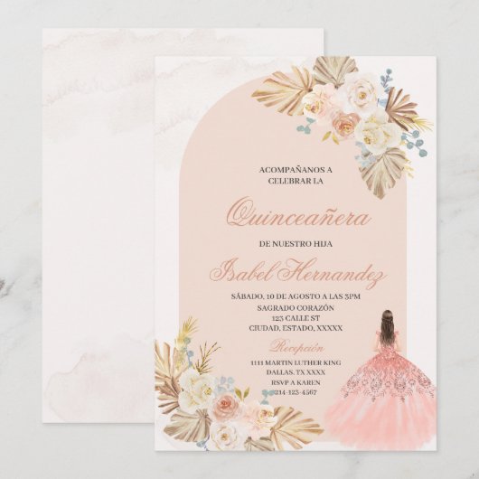 Boho Floral quinceañera Spaans Kaart (Voorkant / Achterkant)