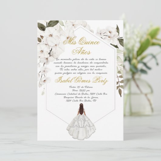 Boho floral Quinceanera uitnodiging in het Spaans (Staand voorkant)