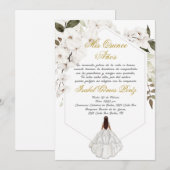 Boho floral Quinceanera uitnodiging in het Spaans (Voorkant / Achterkant)