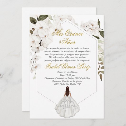 Boho floral Quinceanera uitnodiging in het Spaans (Voorkant / Achterkant)