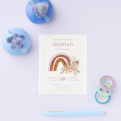 Boho Floral Rainbow Any Age Birthday Budget Uitnod Flyer (Enkel)