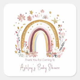 Boho Floral Rainbow Baby shower Bedankt Vierkante Sticker