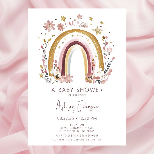 Boho Floral Rainbow Baby shower uitnodiging