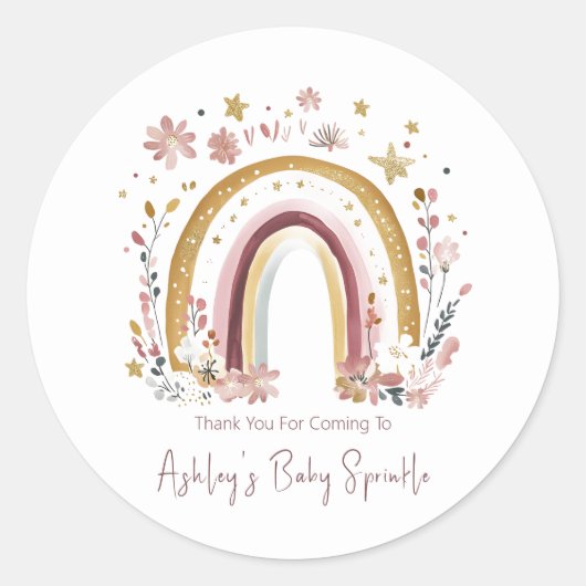 Boho Floral Rainbow Baby Sprinkle Bedankt Ronde Sticker (Voorkant)