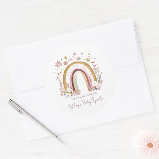 Boho Floral Rainbow Baby Sprinkle Bedankt Ronde Sticker (Envelop)