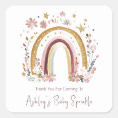 Boho Floral Rainbow Baby Sprinkle Bedankt Vierkante Sticker (Voorkant)