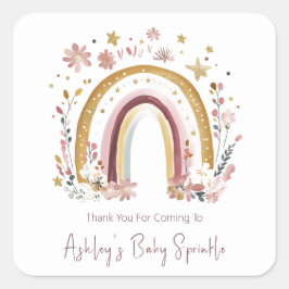 Boho Floral Rainbow Baby Sprinkle Bedankt Vierkante Sticker