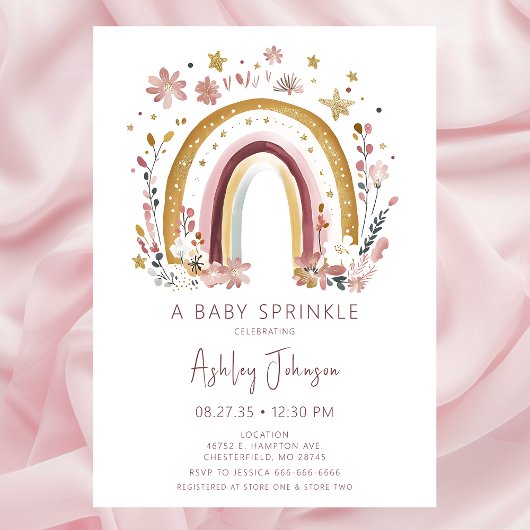 Boho Floral Rainbow Baby Sprinkle Invitation Kaart