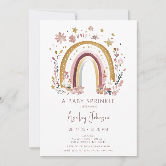 Boho Floral Rainbow Baby Sprinkle Invitation Kaart (Voorkant)