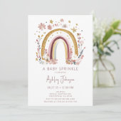Boho Floral Rainbow Baby Sprinkle Invitation Kaart (Staand voorkant)