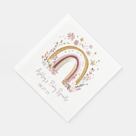 Boho Floral Rainbow Baby Sprinkle Luncheon Servet (Hoek)