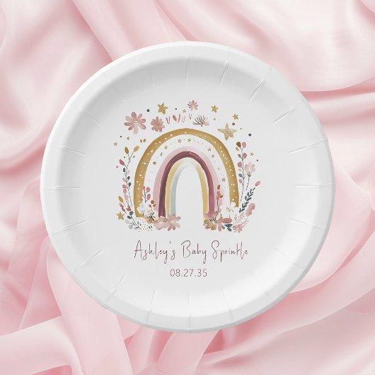Boho Floral Rainbow Baby Sprinkle Papieren Bordje