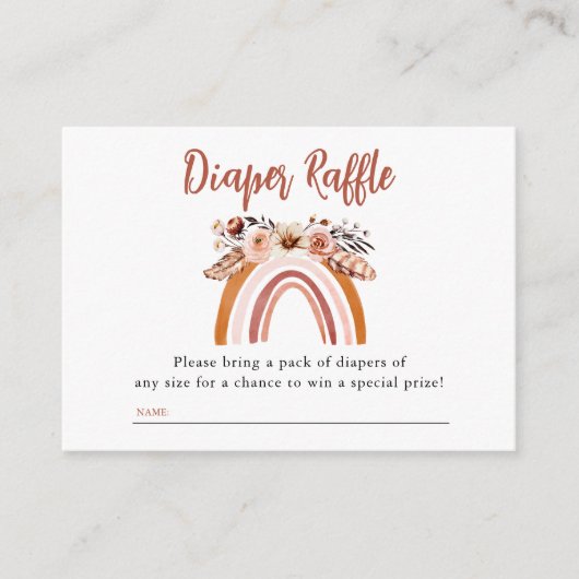 Boho Floral Rainbow Diaper Raffle Baby shower Informatiekaartje (Voorkant)