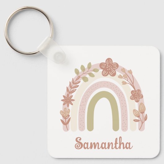 Boho Floral Rainbow gepersonaliseerd Sleutelhanger (Voorkant)