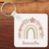  Boho Floral Rainbow gepersonaliseerd Sleutelhanger (Voorkant)