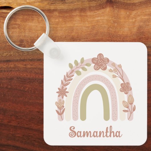 Boho Floral Rainbow gepersonaliseerd Sleutelhanger (Voorkant)