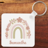 Boho Floral Rainbow gepersonaliseerd Sleutelhanger (Achterkant)