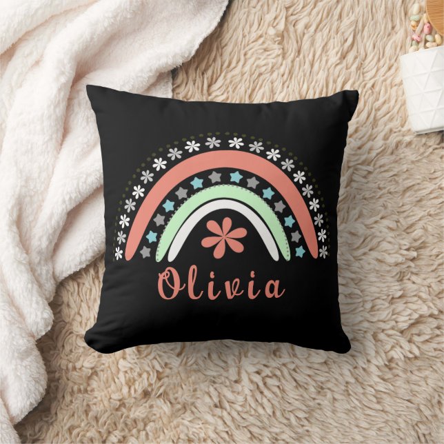Boho Floral Rainbow met persoonlijke naam Kussen (Deken)