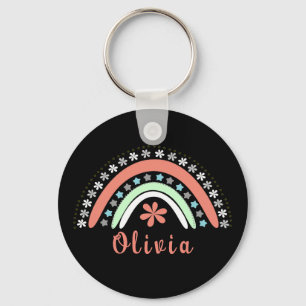 Boho Floral Rainbow met persoonlijke naam Sleutelhanger