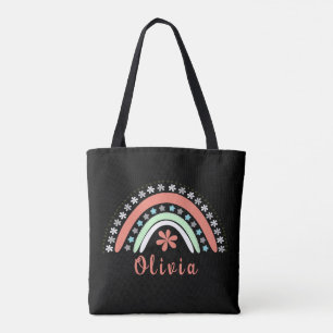 Boho Floral Rainbow met persoonlijke naam Tote Bag