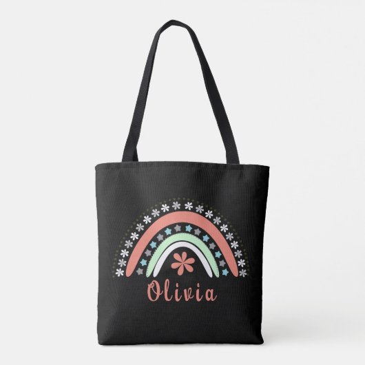 Boho Floral Rainbow met persoonlijke naam Tote Bag (Achterkant)