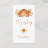 Boho floral rainbow oranje baby shower register informatiekaartje (Voorkant)