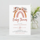 Boho Floral Rainbow Terracotta Oranje Baby shower Kaart (Staand voorkant)