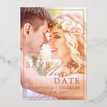 Boho Floral Real Folie Photo Save the Date Kaart