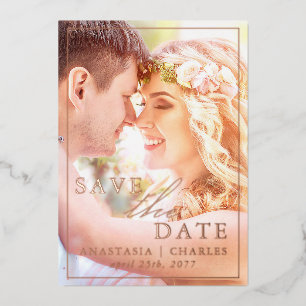 Boho Floral Real Folie Photo Save the Date Kaart