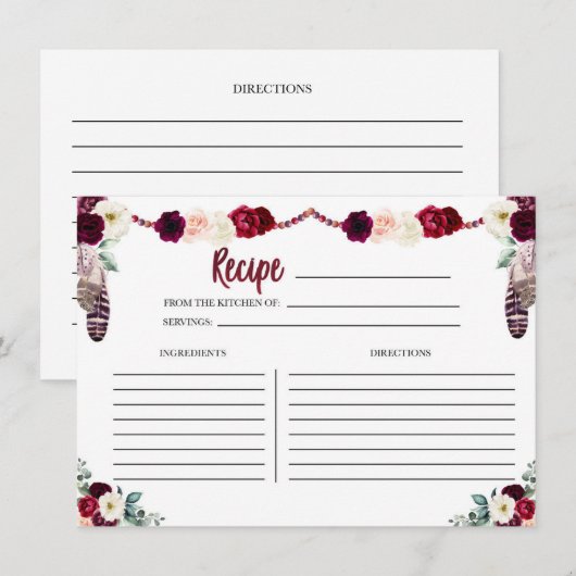 Boho Floral Recept Kaart (Voorkant / Achterkant)