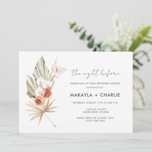 Boho Floral Rehearsal Dinner Kaart (Staand voorkant)