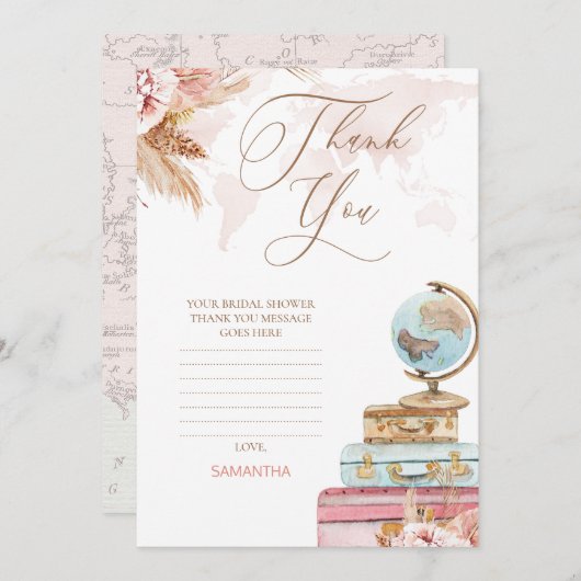 Boho Floral Reizen Vrijgezellenfeest Dank u kaart (Voorkant / Achterkant)