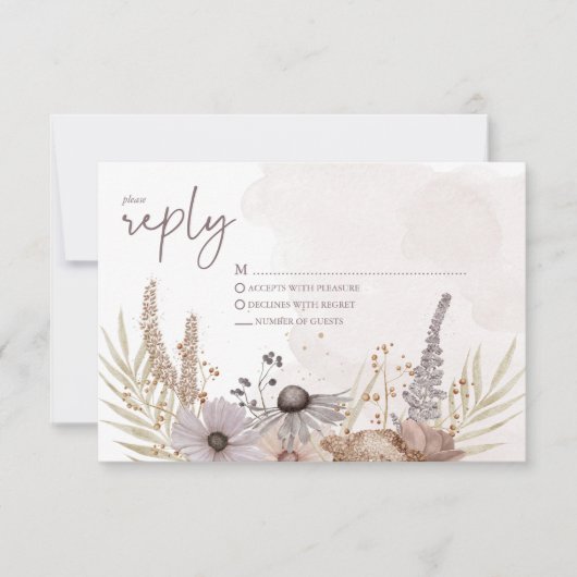 Boho Floral Reply Card RSVP Kaartje (Voorkant)