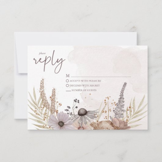 Boho Floral Reply Card RSVP Kaartje (Achterkant)