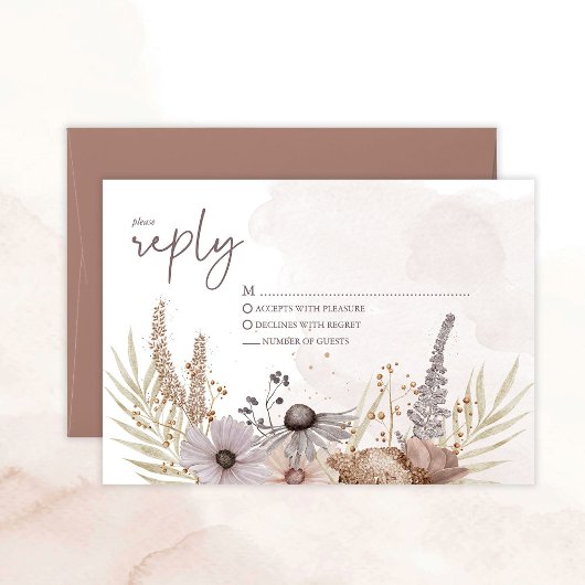 Boho Floral Reply Card RSVP Kaartje