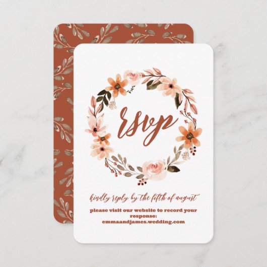 Boho Floral Response RSVP Wedding Site Kaart (Voorkant / Achterkant)