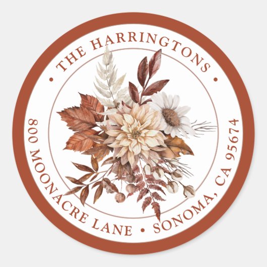 Boho Floral Retour Adres Ronde Envelop Zegel (Voorkant)