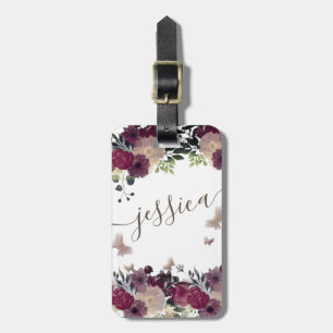 Boho floral romantic script butterfly bagagelabel